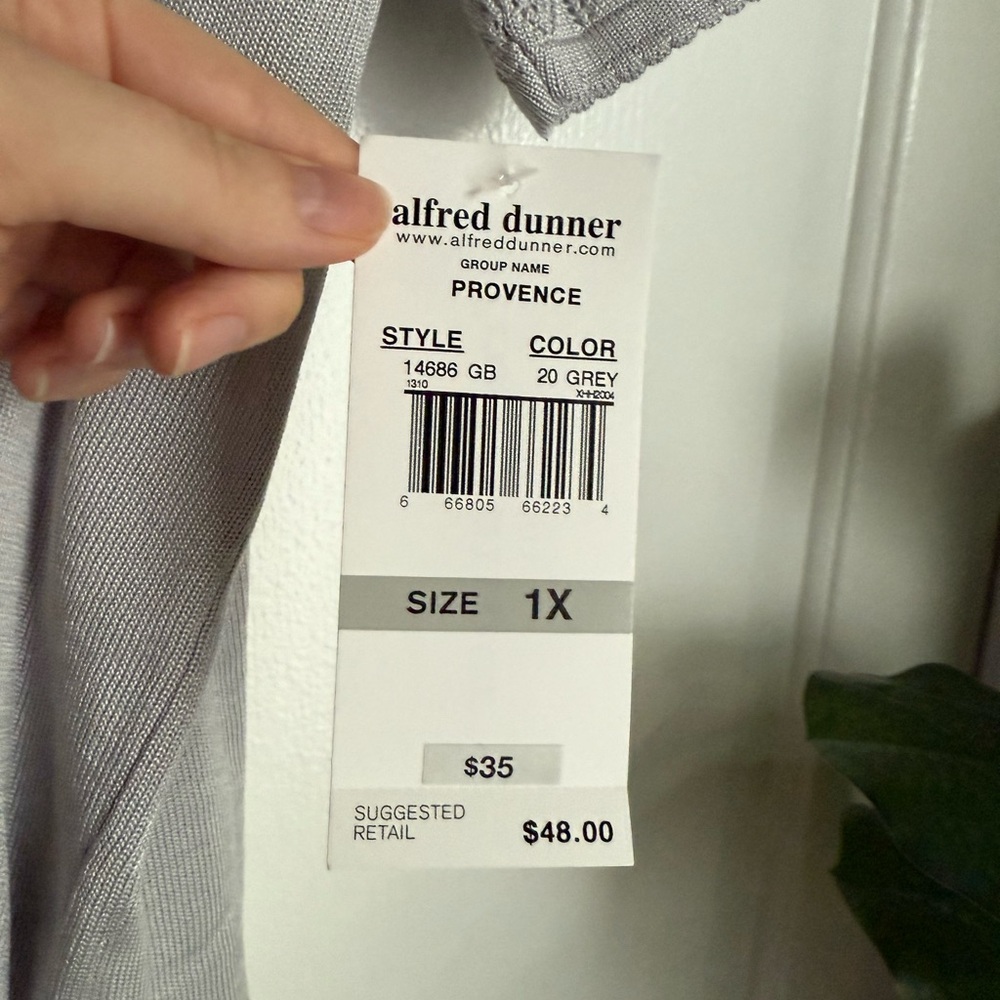 NWT Alfred Dunner Grey Crochet Short Sleeve Knit Top Sz 1X Demure Cottage Preppy - Picture 7 of 8